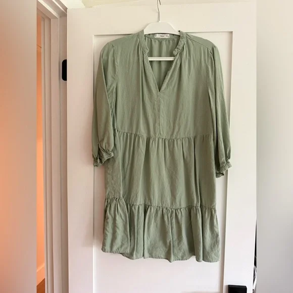 MANGO - Ruffled linen dress green - 4 - Women MANGO - Ruffled linen dress green - 4 - Women
